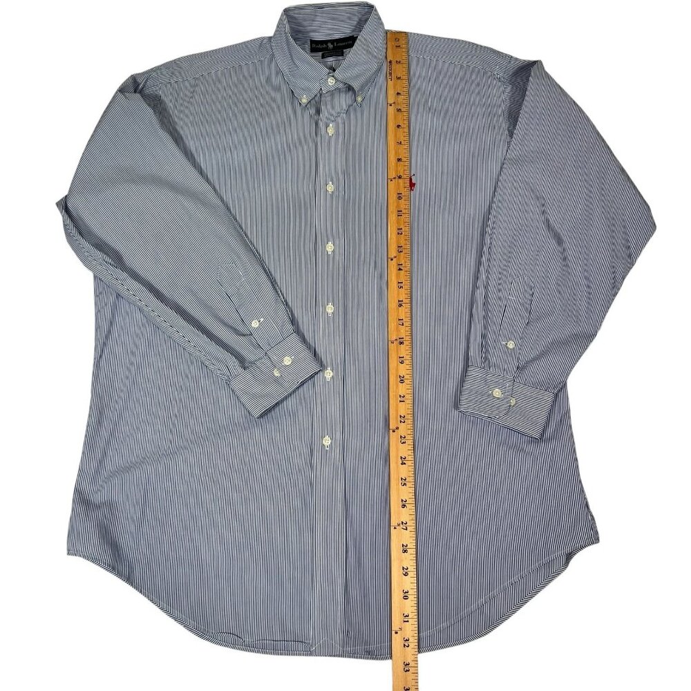 Ralph Lauren Mens Blue White Striped Yarmouth Casual Button Down Shirt Size 16 - Picture 12 of 12